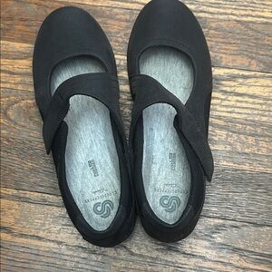 Clarks Black Mary Jane Strap Flats